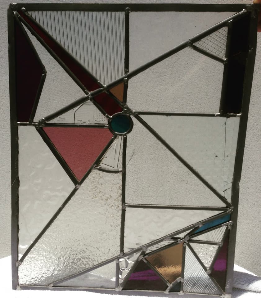 Art Deco geometric leadlight panel in triangular forms