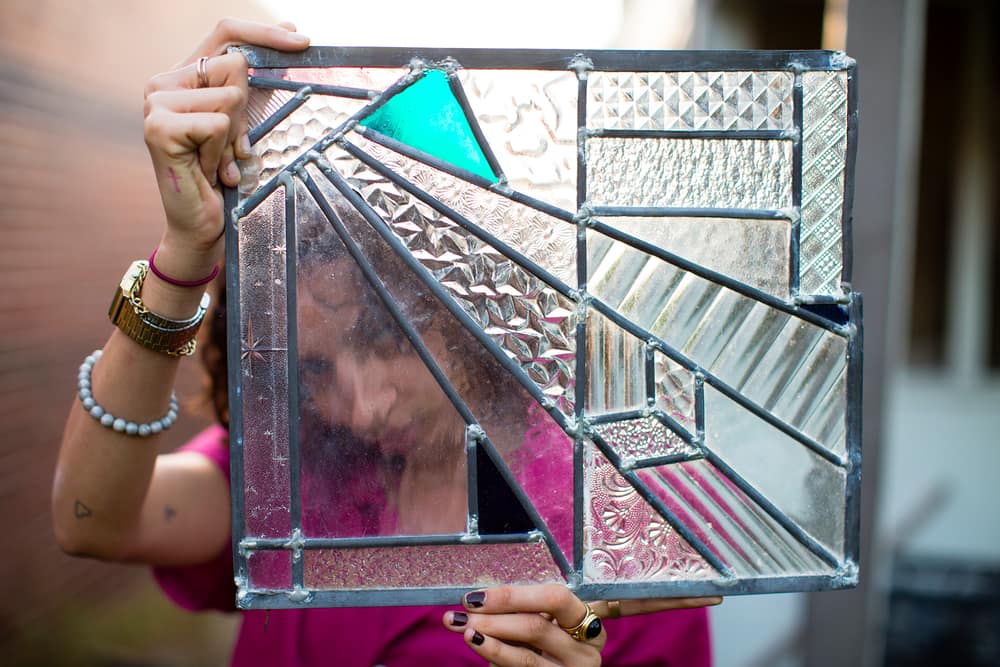 A photograph from the Legacy Stained Glass studio