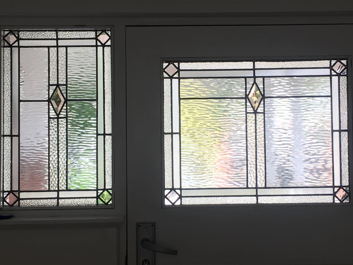 Victorian door and sidelight in geometric leadlight with diamond-set coloured jewels